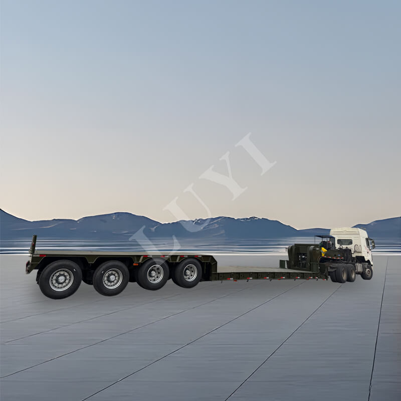 4 tengelyes, levehető hattyúnyakú, 150 tonnás alacsony ágyas kamion utánfutó