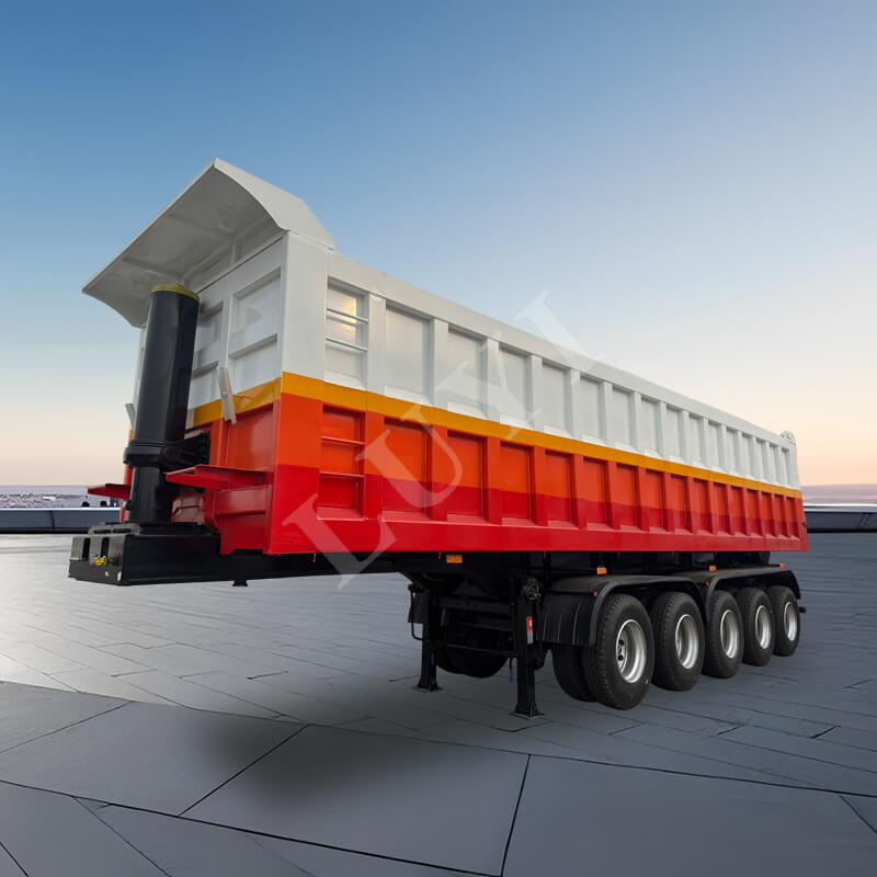 5 tengelyes szénacél billenős pótkocsi, nagy teherbírású 120 tonnás hátsó billenő pótkocsi