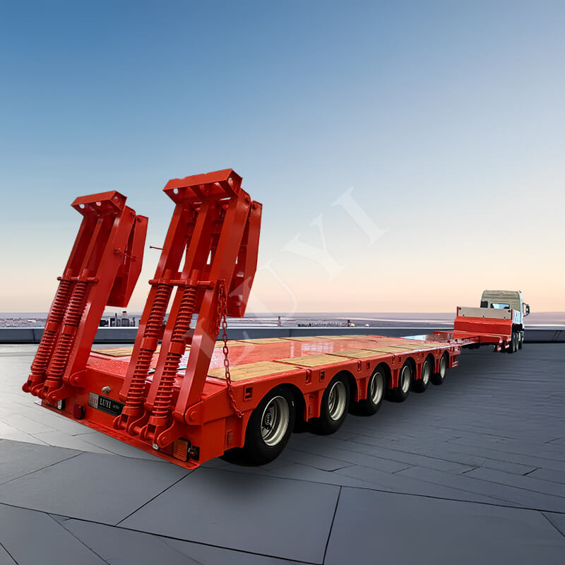 6 tengelyes utánfutó, 80 tonnás, 100 tonnás, 120 tonnás hattyúnyakú, visszahúzható, alacsony ágyas utánfutó