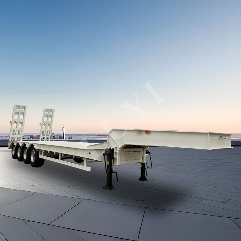 Nagy teherbírású 4 tengelyes alacsony ágyas utánfutó mechanikus létrával nehézgépek szállításához Nagy teherbírású 4 tengelyes alacsony ágyas utánfutó mechanikus létrával nehézgépek szállításához